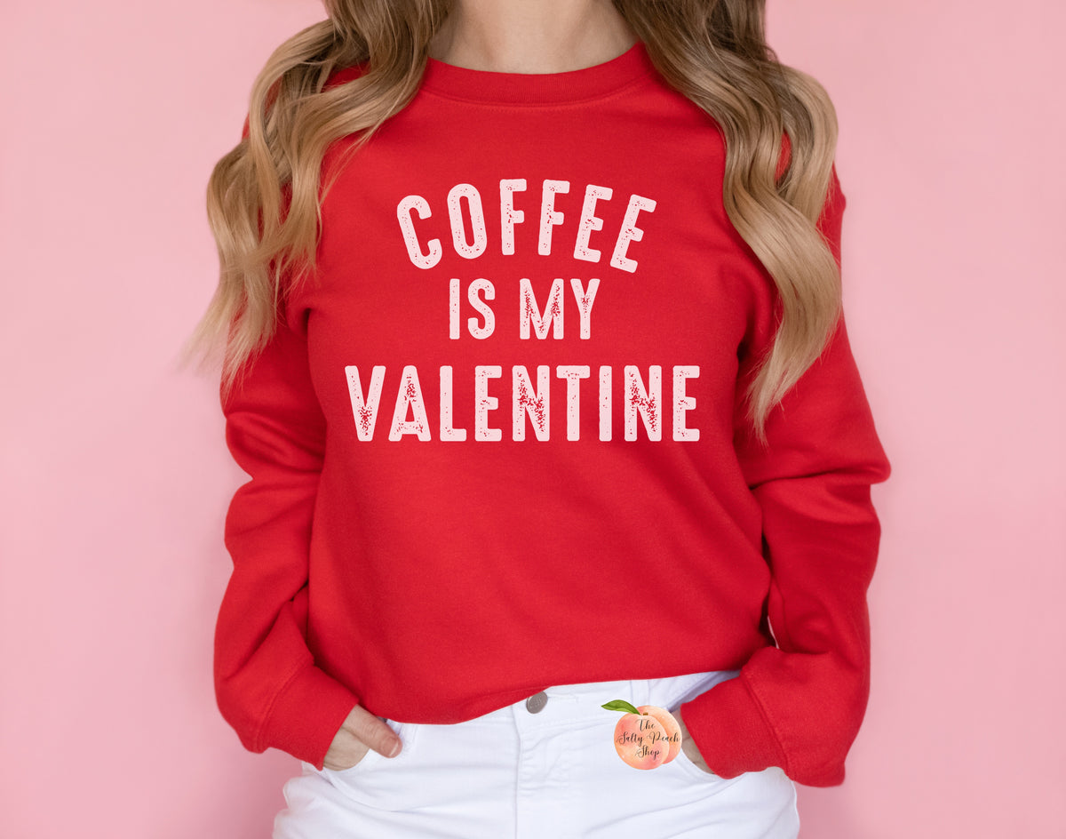 Coffee Is My Valentine Super Comfy Crew Neck Heather Grey Unisex