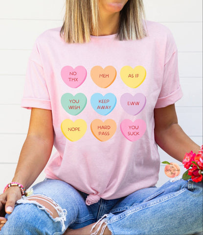 Conversation hearts anti Valentine shirt