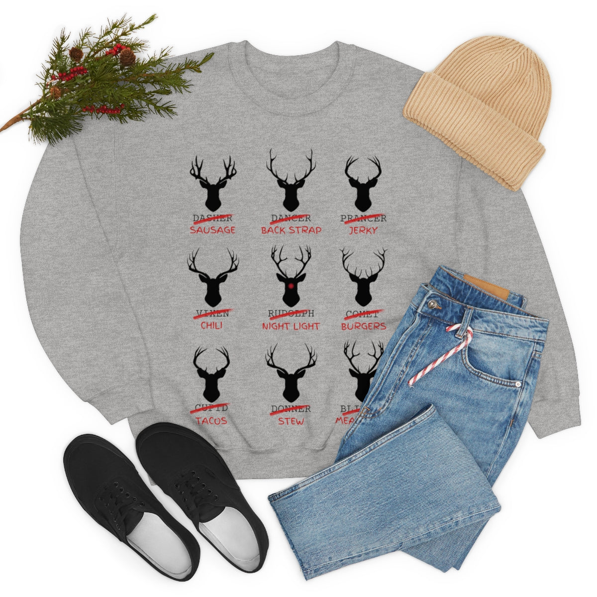 Funny reindeer names sweatshirt