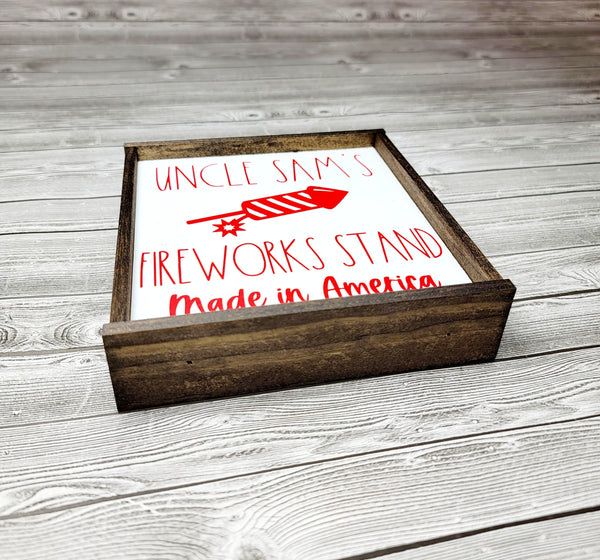 Uncle Sam's Fireworks Made in America sign