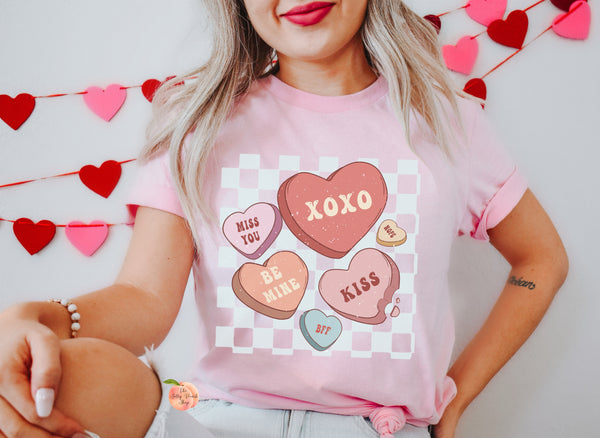 Retro hearts checkered Valentine shirt