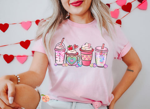 Valentine pink coffee hearts shirt