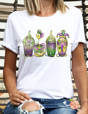 Mardi Gras coffee cups shirt